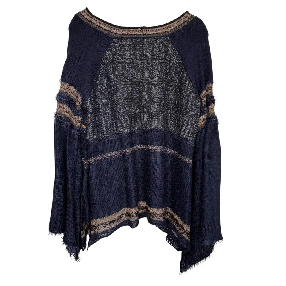 Free People Craft Time Bell Sleeve Sweater M Boho Whimsigoth Mix Media Slouchy